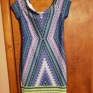 Bisou Bisou Blue and Purple Geometric Mini Dress